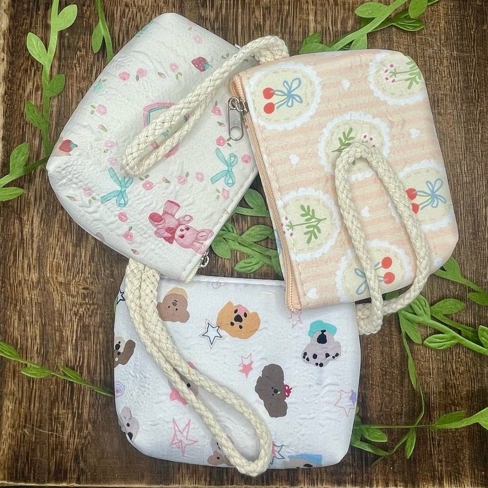 Cute Animal Print Wristlet Coin Mini Bag 3 pack New
